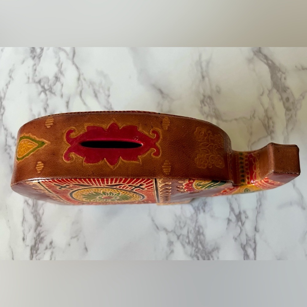 Handmade Painted Leather Elephant Coin Bank Money Box India Folk Art Style - Picture 2 of 5